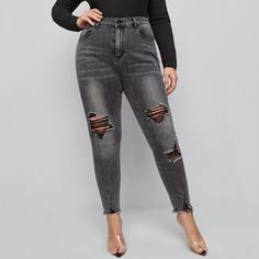 на пуговицах Одноцветный Джинсы размер плюс Shein