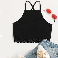 Контрастный кружевной топ на бретелях с гребешком Shein