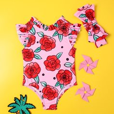 с оборками Цветочный милый купальник для малышей Shein