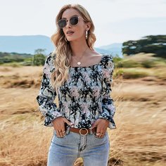 с оборками Цветочный Бохо Блузы Shein