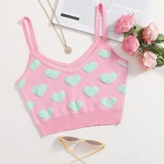 Трикотажный топ с принтом сердца Shein