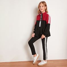 Леггинсы и свитшот с молнией на кулиске для девочек Shein