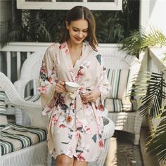 с поясом Со цветочками Элегантный Халат Shein