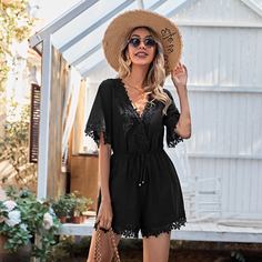 узел Одноцветный Бохо Комбинезоны Shein