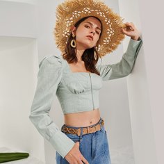 Короткий топ из смесового льна Shein
