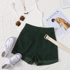 Декоративные складки Одноцветный Повседневный Шорты Shein
