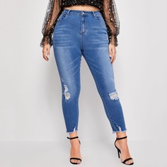 на пуговицах Одноцветный Джинсы размер плюс Shein