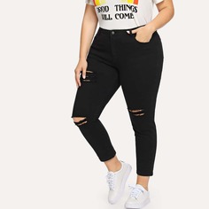 Плюс размеры рваные джинсы Shein