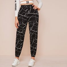 Геометрические спортивные брюки с эластичной талией Shein