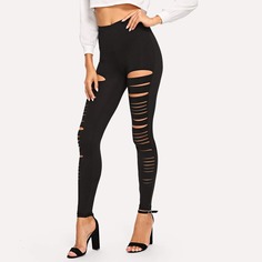 Рваные однотонные леггинсы Shein
