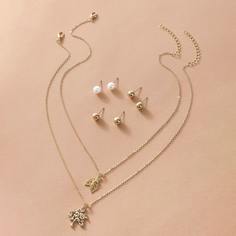 Ожерелье с листом 2шт и серьги-гвоздики в форме искусственного жемчуга 3 пары Shein