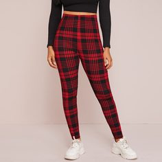 Леггинсы в клетку с эластичной талией Shein