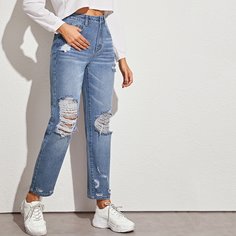 Рваные прямые джинсы Shein