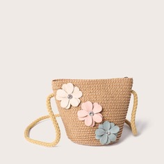 Плетеная сумка с цветочной аппликацией для девочек Shein