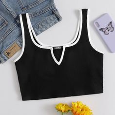 Вязаный короткий топ с контрастной отделкой Shein