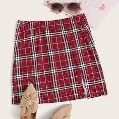 Юбка в клетку с разрезом размера плюс Shein