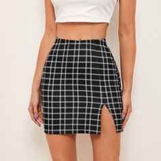 Юбка в клетку с разрезом Shein