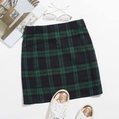 Юбка мини в клетку с разрезом Shein