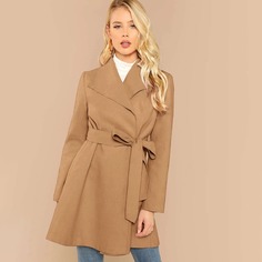 Однотонное пальто с поясом Shein