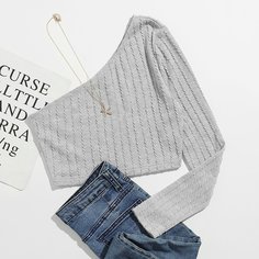 Кроп футболка на одно плечо Shein