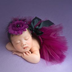 Наряд для фотографии сетчатая юбка с бантом и повязка на голову для новорожденных девочек Shein