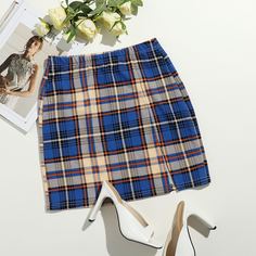 Юбка в клетку с разрезом и эластичной талией Shein