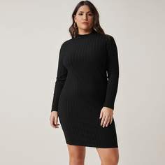 трикотажный Одноцветный Повседневный Платья размер плюс Shein