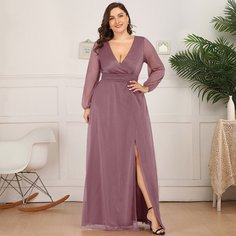 Платье макси размера плюс с разрезом и сборкой Shein