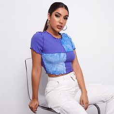 Волнистый край тай дай Повседневный Футболки Shein