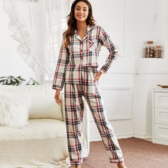 с карманами Клетка Повседневный Пижама Shein