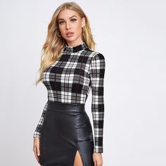 Клетчатый Повседневный Футболки Shein