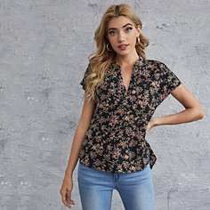 Асимметричный цветочный Повседневный Блузы Shein