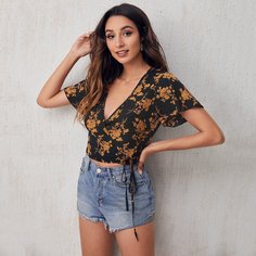 узел Цветочный Бохо Блузы Shein