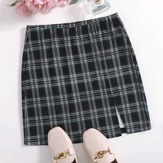 Юбка в клетку с разрезом Shein