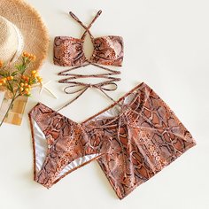 3 пакета бикини со змеиным принтом и накидка Shein