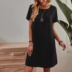Однотонное платье с коротким рукавом Shein