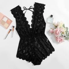 Кружевное боди размера плюс с фестончатым краем Shein