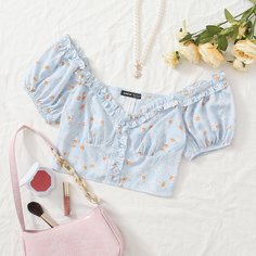 Оборка цветочный Бохо Блузы Shein