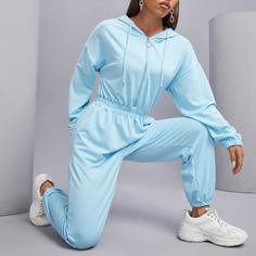 Комбинезон на кулиске с капюшоном и молнией Shein