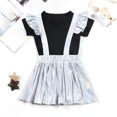 Однотонная футболка и юбка на лямках для девочек Shein