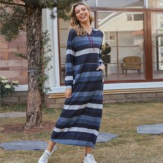 с карманами Полосатый Повседневный Платье Shein