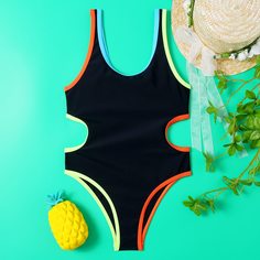 Контрастный слитный купальник для девочек Shein
