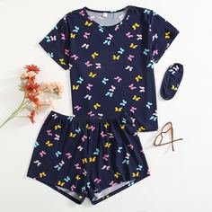 Пижама и маска для сна с принтом бабочки размера плюс Shein