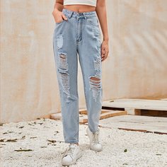 Рваные прямые джинсы Shein