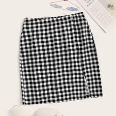 Однотонная юбка в клетку Shein