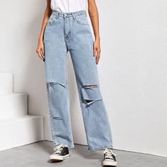 Рваные пряммые джинсы Shein