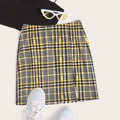 Юбка в клетку с разрезом Shein