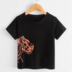 Футболка с коротким рукавом и принтом тигры для мальчиков Shein