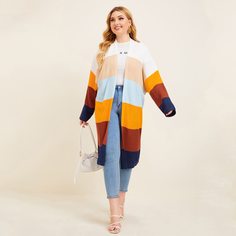 Вязаный контрастный кардиган размера плюс в рубчик Shein