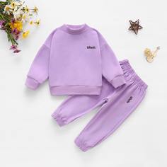 Спортивные брюки и свитшот с вышивкой для девочек Shein